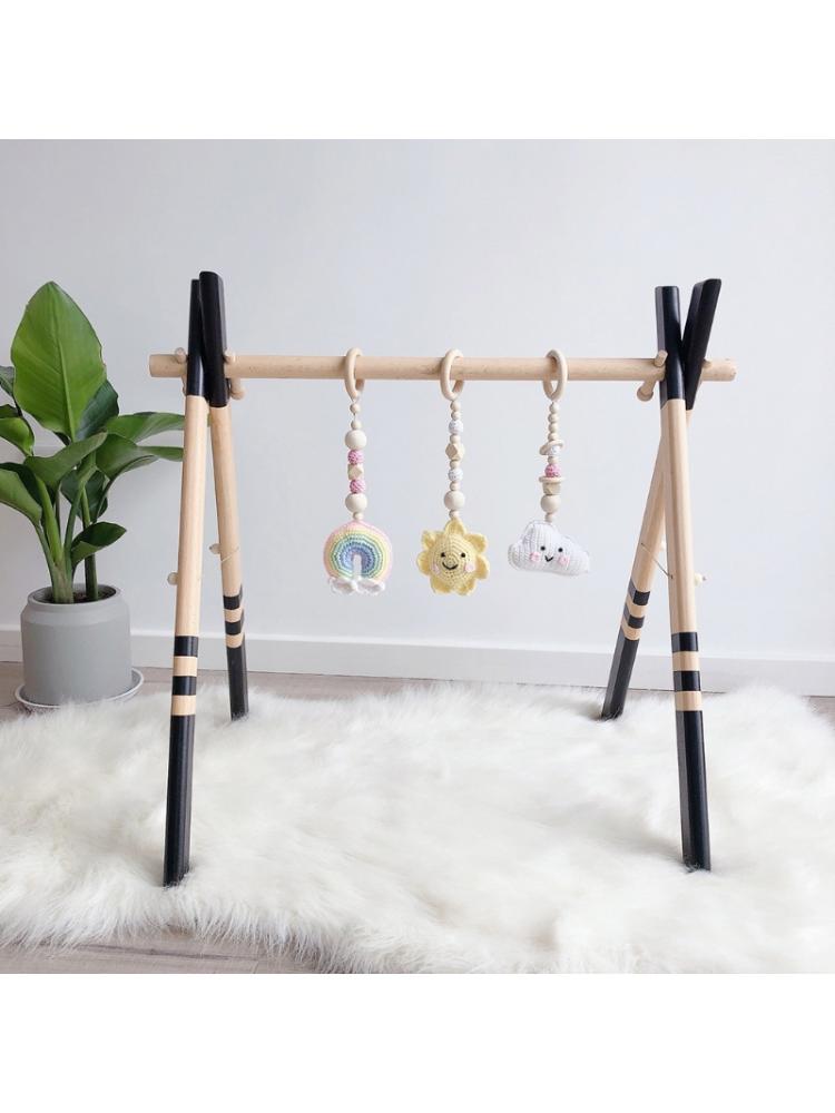 3 шт./набор детских подвесок для спортзала, вязаных крючком, погремушек в виде солнца, облака и радуги, деревянное кольцо