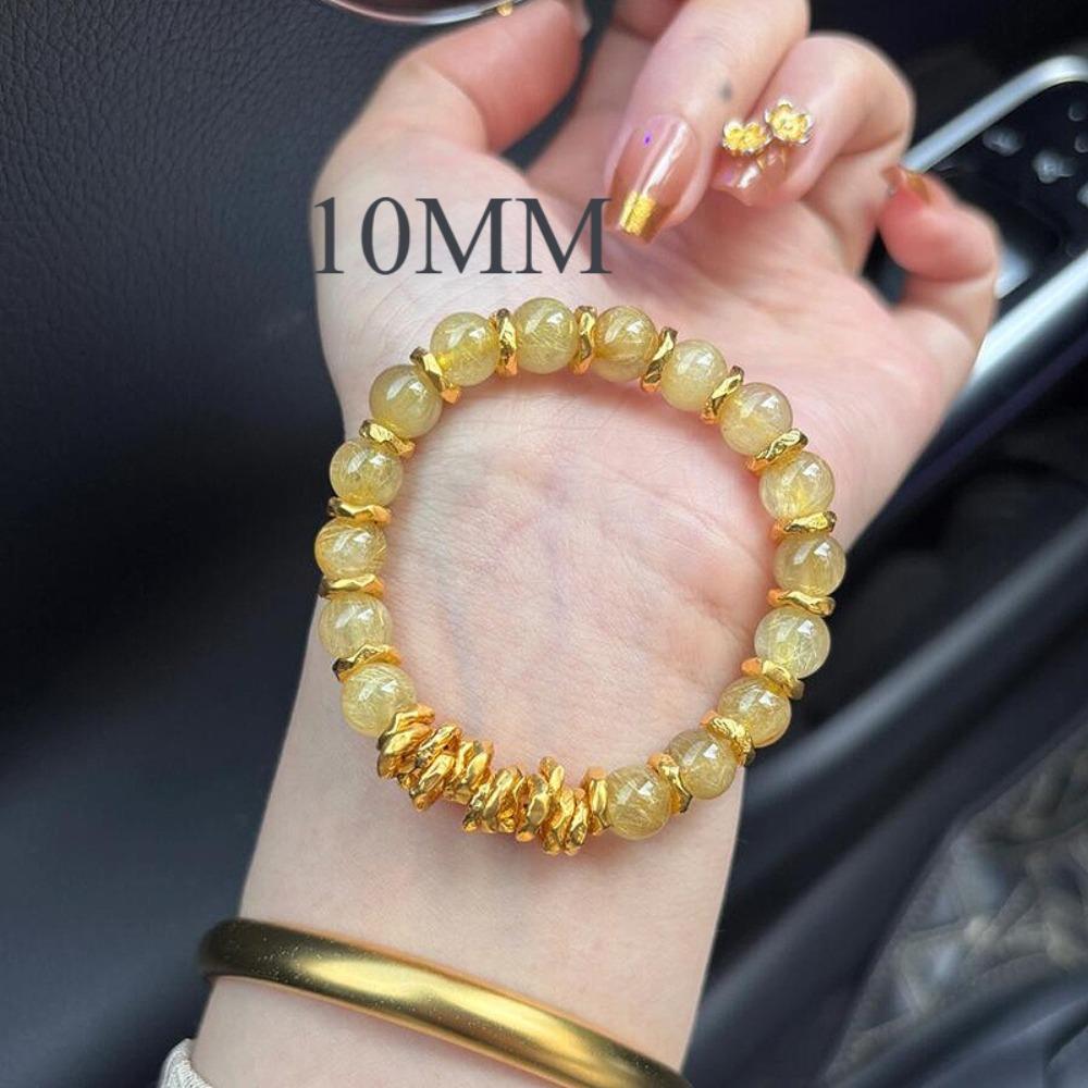 Golden Rutile Quartz Bracelet Chinese Style Elegant Crystal Wealth Attracting Handmade Beaded Jewelry