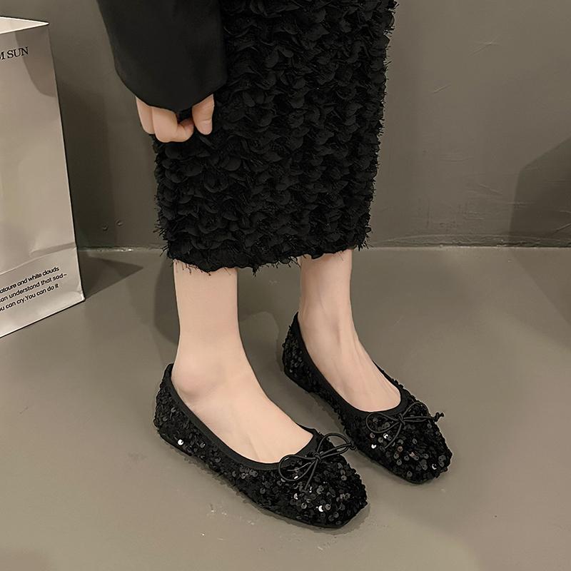 Обувь для женщин 2024 года, базовые женские туфли на плоской подошве, горячая распродажа, женские туфли на плоской подошве с бантом и квадратным носком, слипоны, мягкая подошва, женские