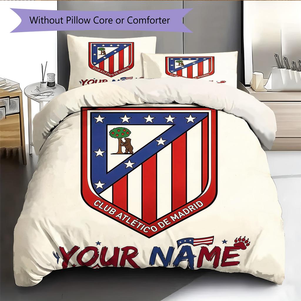 Custom Name Atletico de Madrid Pattern Bedding Quilt Set Home Decoration Gift (1 * duvet cover + 2 * pillowcase without core)