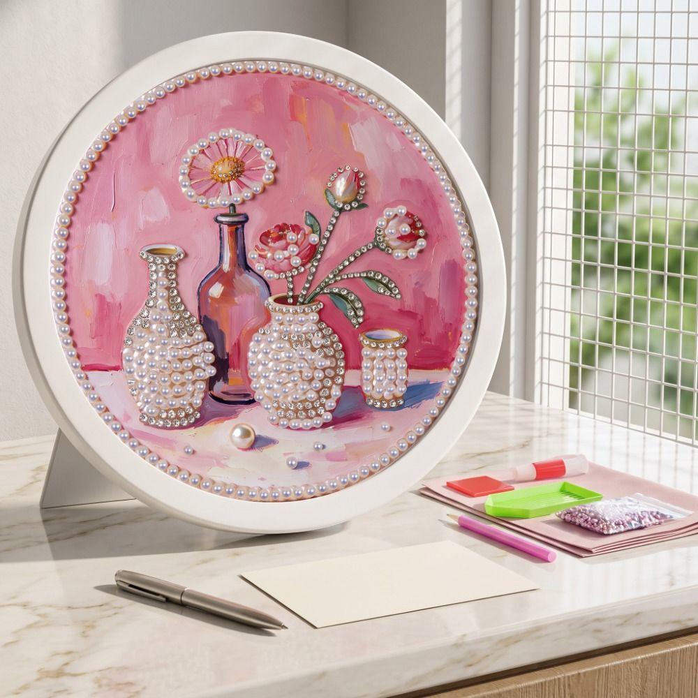 Flower Round Shape Pearl Painting Hand-Pasted Self-Adhesive Paintings Bedroom Decorative