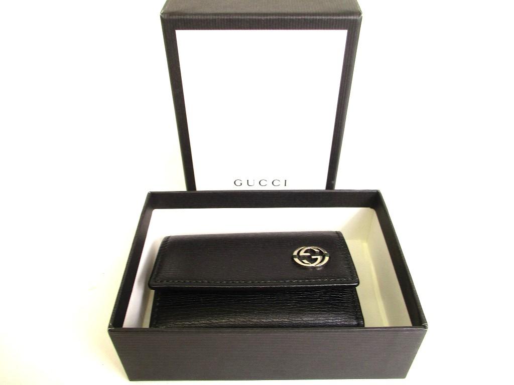 Оригинальный GUCCI Interlocking G Черная Кожа 6 Кармашков Чехол для Ключей #a016 Открытая коробка