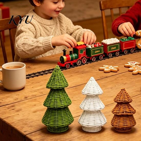 Rustic Christmas Shop Props Handwoven Rattan Tree, Cone Xmas Tree Tabletop Ornament, Compact Table Ornament Holiday Centerpiece for Mantel Fireplace