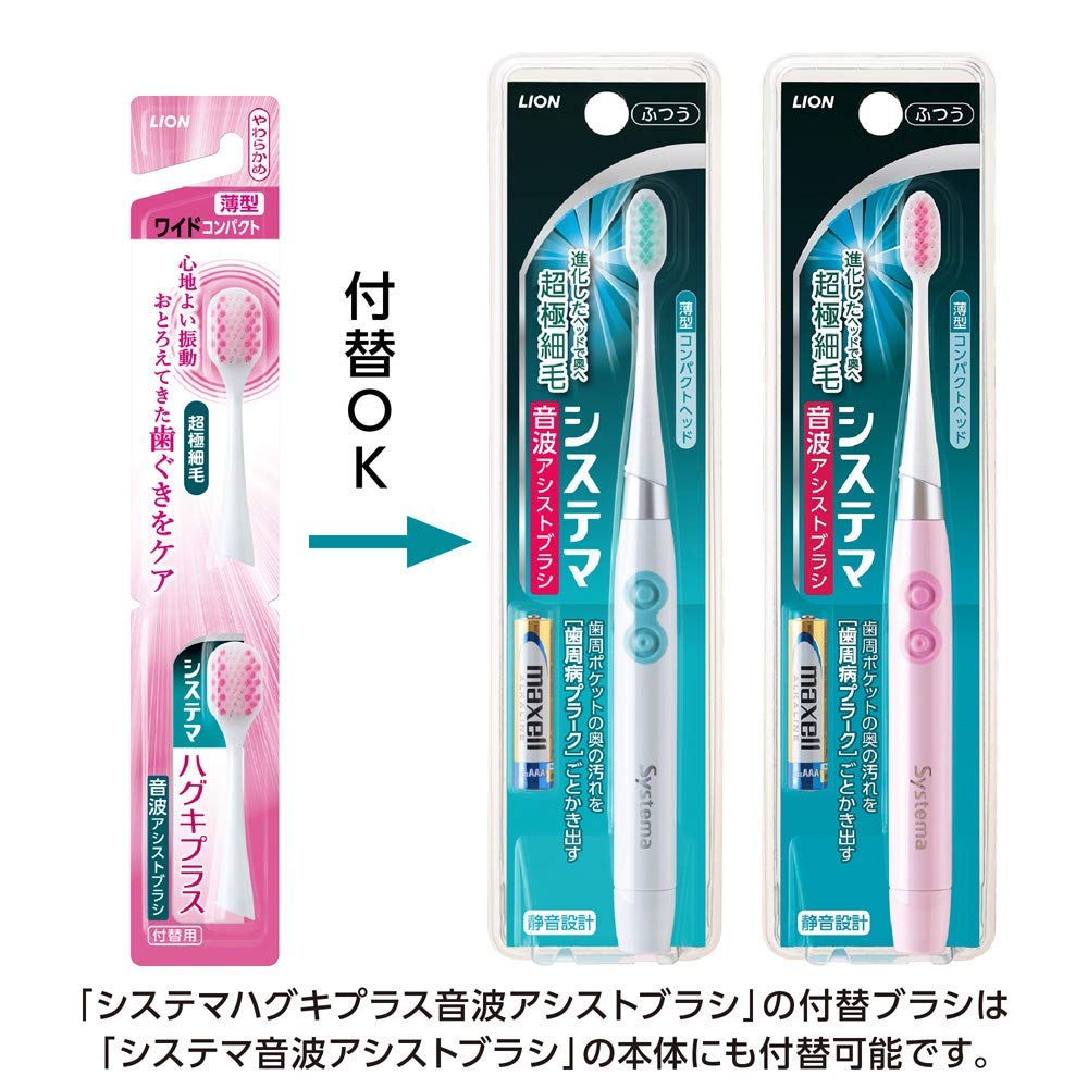 Зубная щетка Systema Gum Plus Sonic Assist (электрический) Сменные насадки-щетки, Мягкие, Зеленые, Набор из 2 шт. (2 кисти x 2 упаковки)
