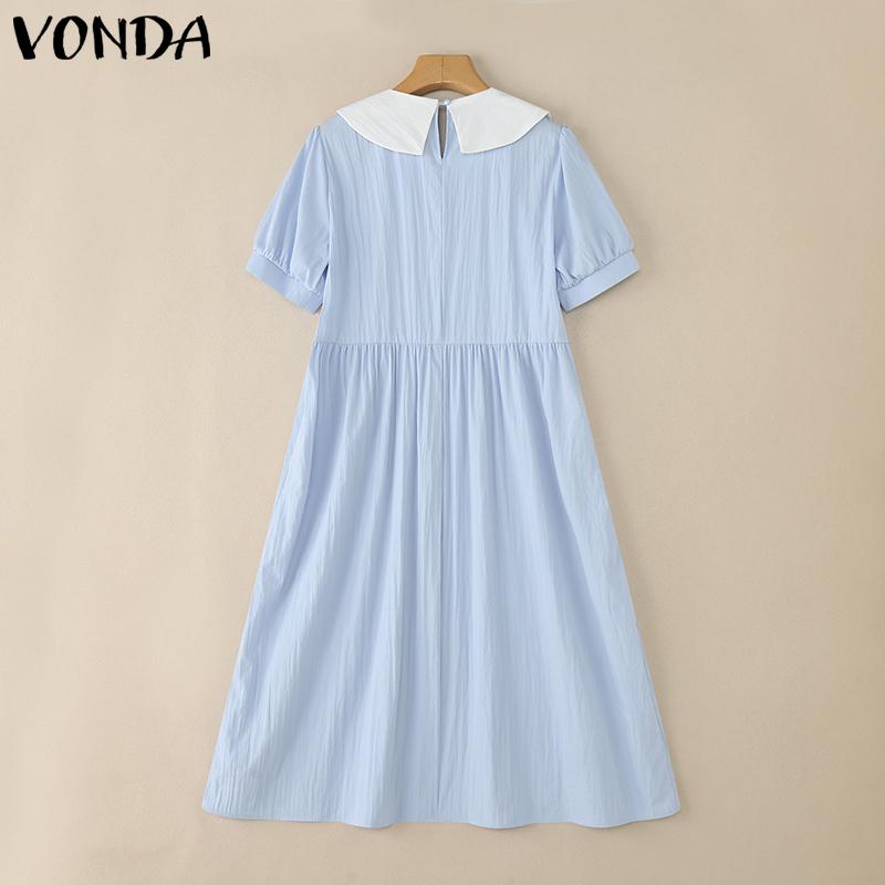 VONDA Женское платье миди с плиссировкой, короткими рукавами и кукольным воротником