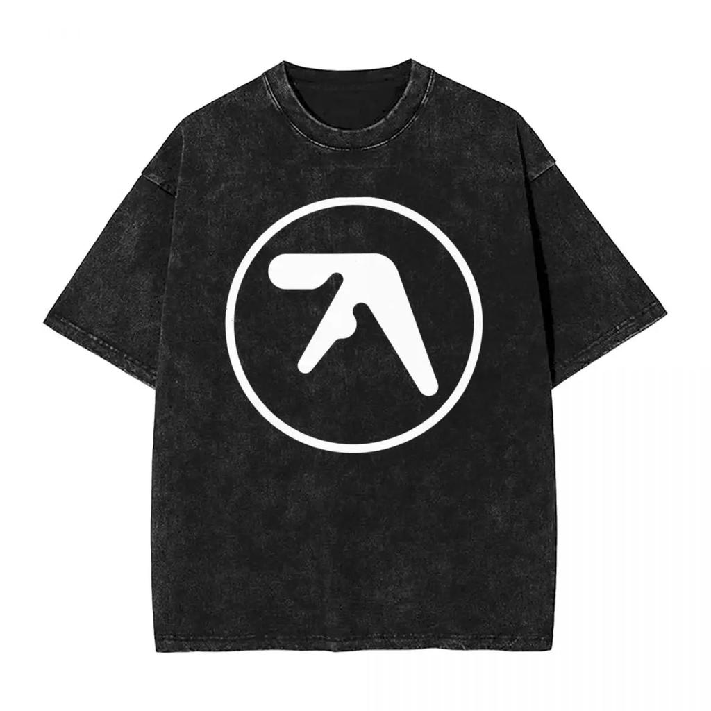 Футболка Aphex Twin Выбеленный Черный Принт Хлопок Графический Оверсайз Корейская Мода Топы с Коротким Рукавом Футболки Y2k Уличная Одежда Футболка