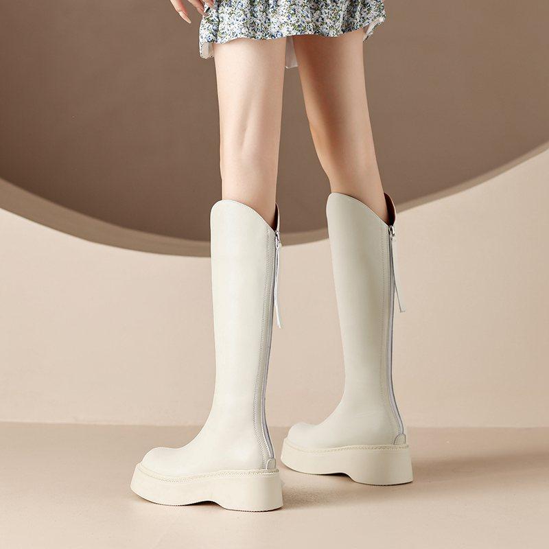 Krazing Pot Осенне-зимняя обувь из коровьего спилка, сапоги для верховой езды на толстой платформе, с круглым носком, сохраняющие тепло, на молнии, высокие сапоги до бедра