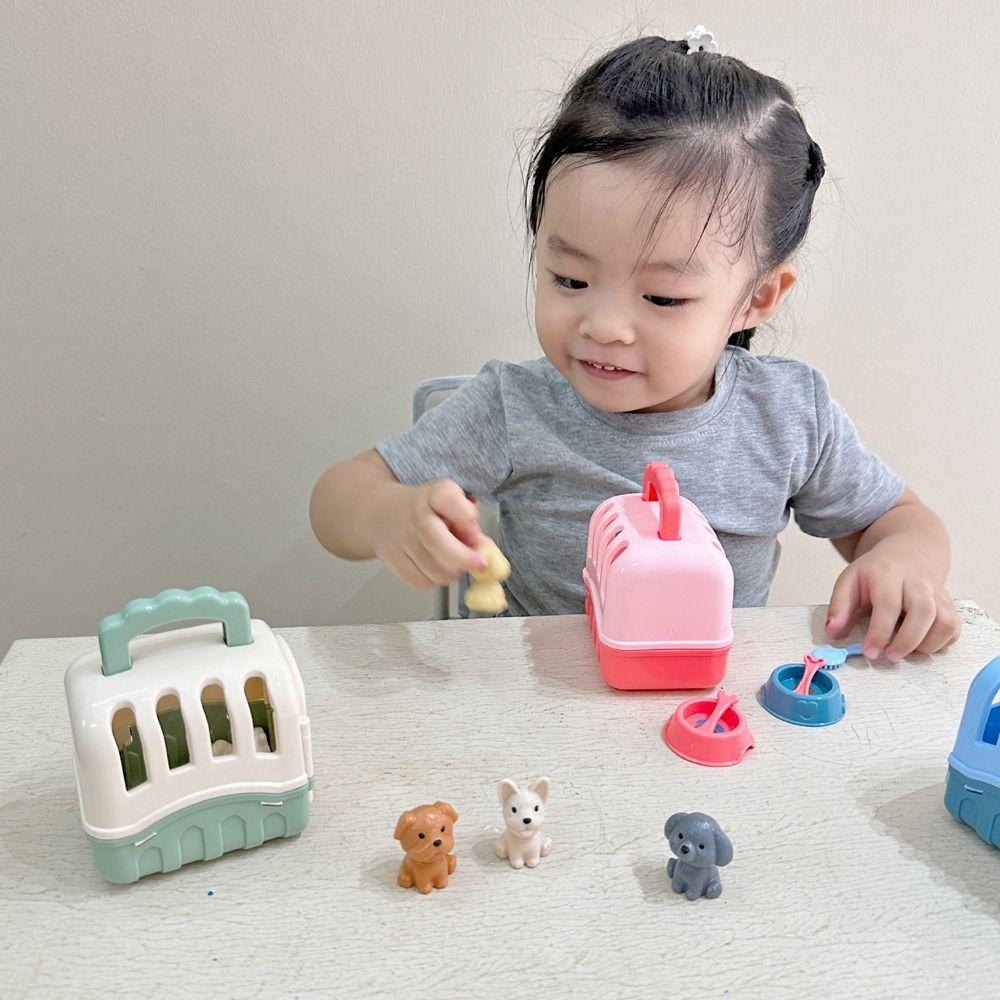 Scene Playing Dog Doll Set Pet Basket Dog Cage Toys Dog Dollhouse Toy Birthday Gift