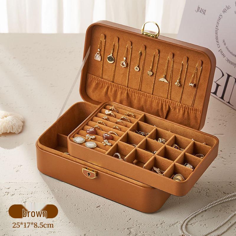 Высококлассная двухъярусная шкатулка для украшений с замком - Многосекционное хранение для ожерелий, серег, колец