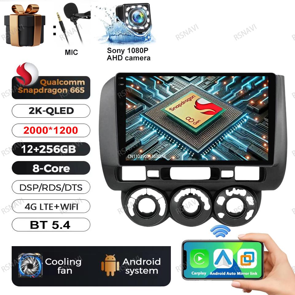 Car Radio Android 16 For Honda Fit Jazz City 2002 2003 2004 2005 2006 2007 LHD Wireless Carplay Auto Navigation Stereo Autoradio