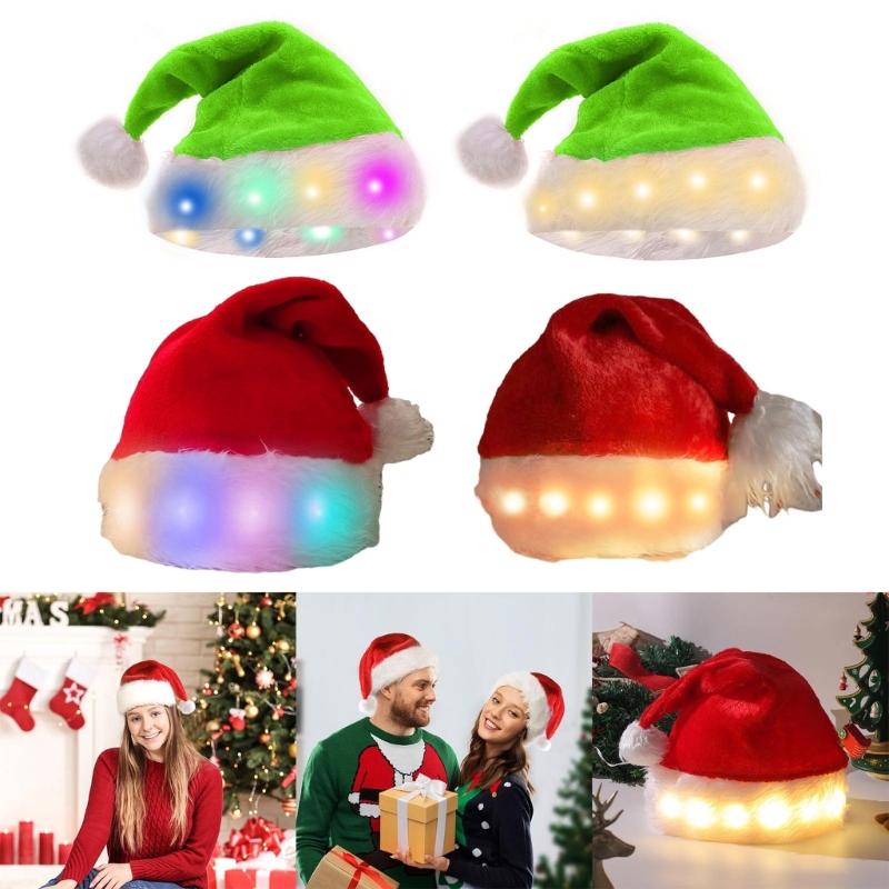 5Pcs/pack Luminous Christmas Hat Light Up Santa Hats with Colorful/Warm LED Lights for 2024 New Year's Festivities