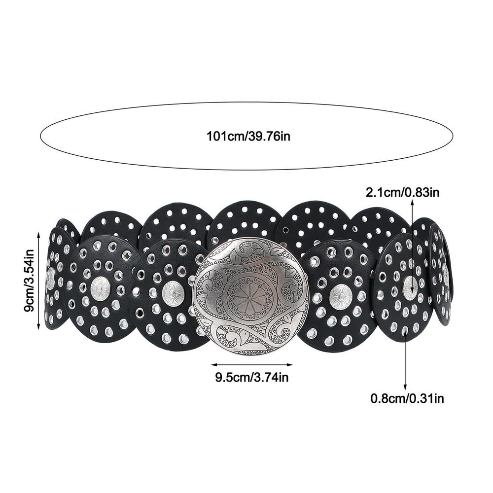 Exaggerated Cowboy Disc Belt Western Style Wide Disc Belt Hollow Belt for Women