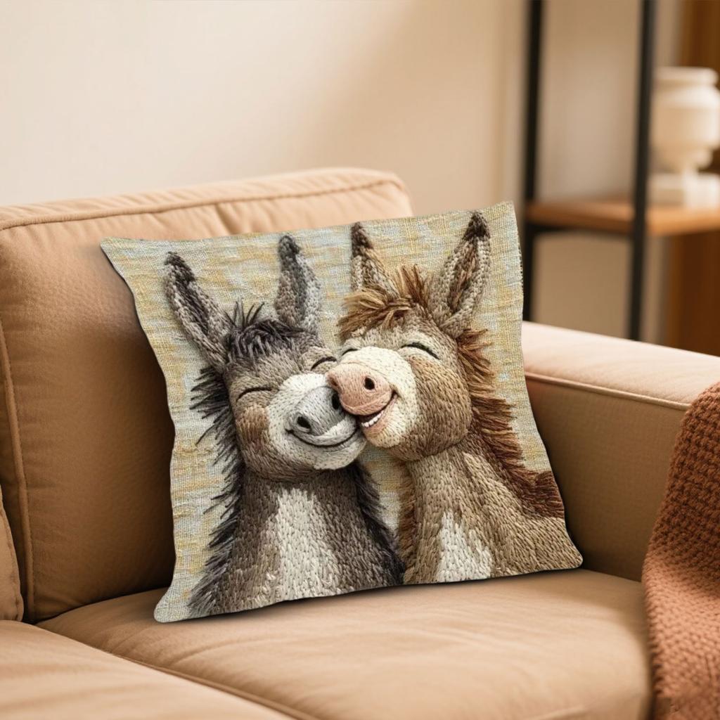 Retro Cartoon Cute Donkey Pillowcase, Skin-friendly Short Plush Sofa Decoration Cushion Cover