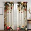 3D 2pcs Festive Christmas Curtains Golden & Red Pine Leaves Design Rod Pocket Semi-Transparent for Living Room Kitchen Bedroom