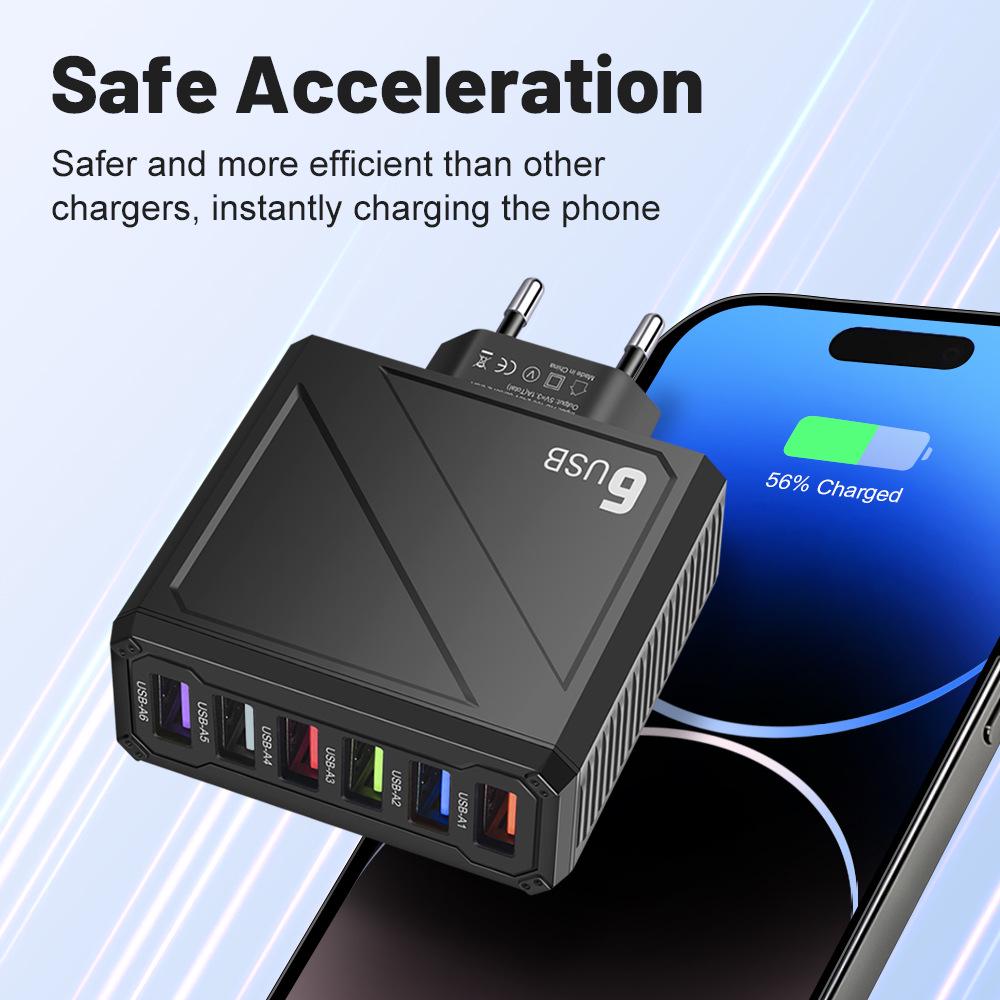 Универсальное 6-портовое USB-зарядное устройство с европейской, американской, британской и корейской вилками