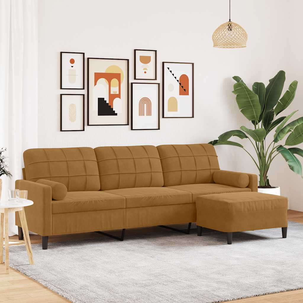 3 Seater Sofa with Ottoman Brown 210 cm Velvet