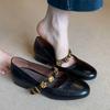 Sheepskin Version~ Metal One-word Buckle Genuine Leather Mary Jane Shoes Women's French Shallow Mouth Single Shoes Low Heel Temperament Ballet Shoes
