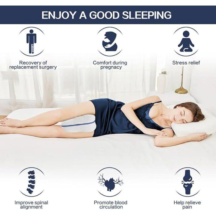 Coussin ergonomique pour genoux et jambes en mousse à mémoire de forme pour dormeurs sur le côté, Crème