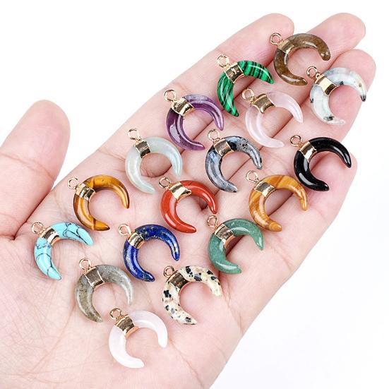 DIY Pendant Gold-Plated Edging Crescent Horn Design Natural Imitation Crystals Jade Necklace Bracelet Earrings Charm DIY Jewelry Making
