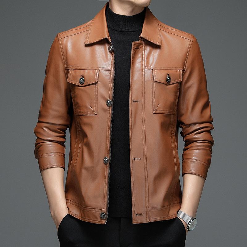 Куртка из натуральной кожи мужская с лацканами для мужчин среднего возраста, весна и осень, тонкая повседневная куртка для папы из овчины