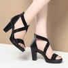 8cm Elegant Fashion Black Block High Heels Shoes Gladiator Sandals Summer 2025 Women's Platform Sandals for Office Model Mom