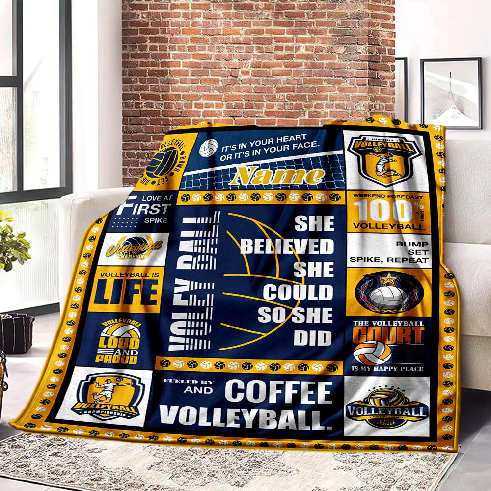 Volleyball Passion Believe Spike Repeat Cozy Blanket Customize Your Name Comfortable Perfect For Sofa Couch Office Bed Picnics Ideal For All Seasons