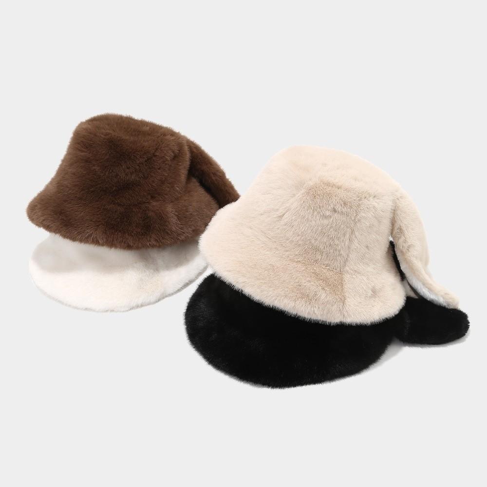 Soft Rabbit Ear Bucket Hat Solid Color Pullover Hat Cute Fisherman Hat For Women