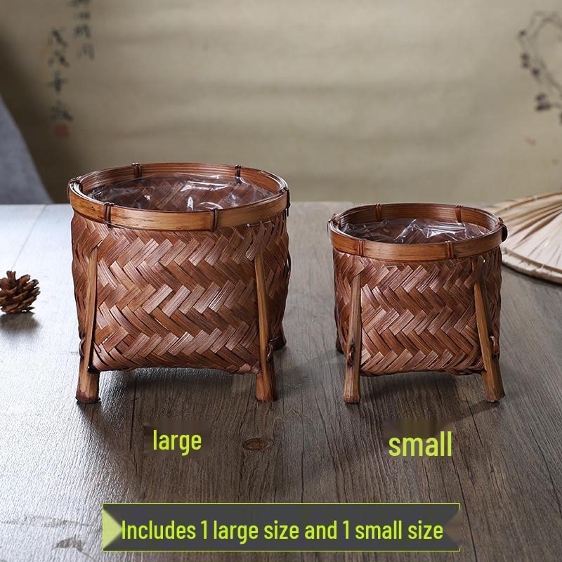 Bamboo Weaving Decorative Flower Pot Cover and Arrangement Basket - Handmade Retro Vase and Green Dill Storage