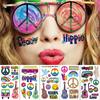Hippie Peace Love Waterproof Tattoo Sticker Face Sticker, Male And Female Hippie Party Tattoo Sticker