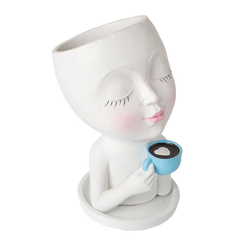Скандинавские садовые поделки, ваза с орнаментом из смолы, милая кофейная девочка, цветочный горшок, креативное украшение, садоводство, суккулентный горшок, цветочный горшок