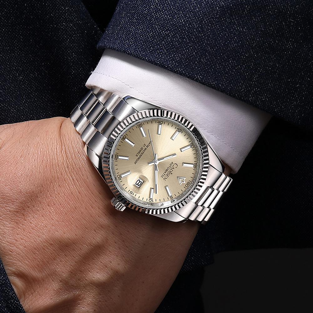 Cadisen 8214 Новые роскошные мужские часы высшего бренда с коробкой, водонепроницаемые 10 атм, 21 УКРАШЕНИЕ, автоматические мужские механические часы