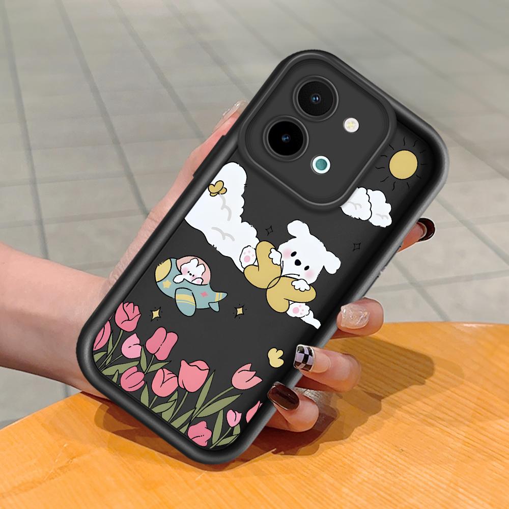 For Huawei P50 Pro P40 Lite Honor 8X 9X X9 Tecno Spark Go Infinix Smart 8 Vivo V29 V30 Y02 Y16 Cartoon Flower Rabbit Pattern Soft Silicone Phone Case