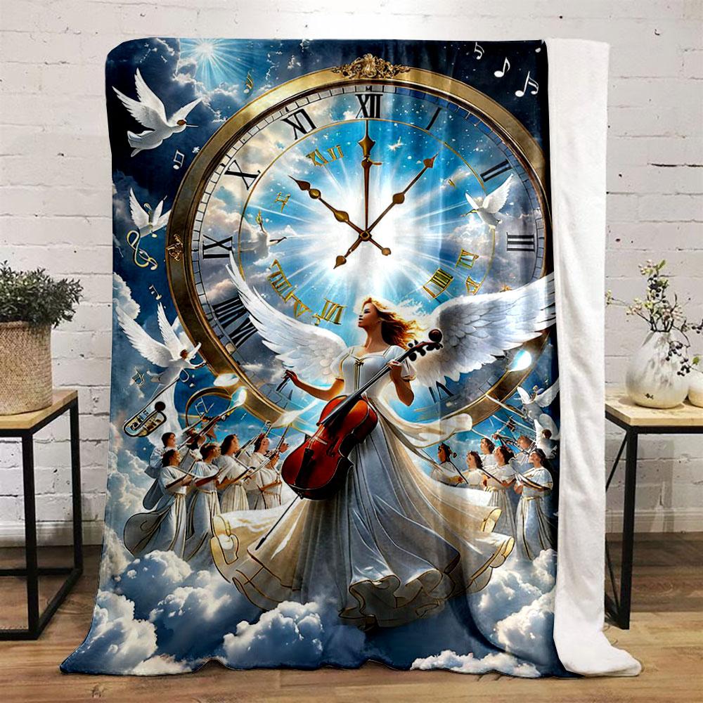 Angel Choir Clock Print Blanket Printed Blanket for Living Room Bed Couch lunch break Soft Cozy Blanket for Friend's festival Gift