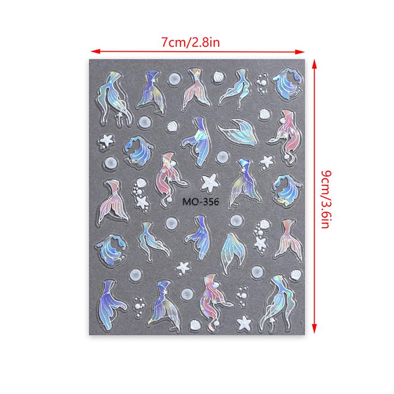 5D голографические наклейки для ногтей в виде хвоста русалки наклейки для ногтей в виде моллюсков и звезд с изображением морских звезд декор для ногтей в виде океанического дизайна маникюрная фольга