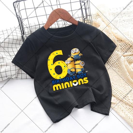 Minionses Boys Birthday Party T-shirt Cartoon Anime Pattern Number 1-9 Printed T-Shirt Kids Summer Clothes Fashion Tops Gifts