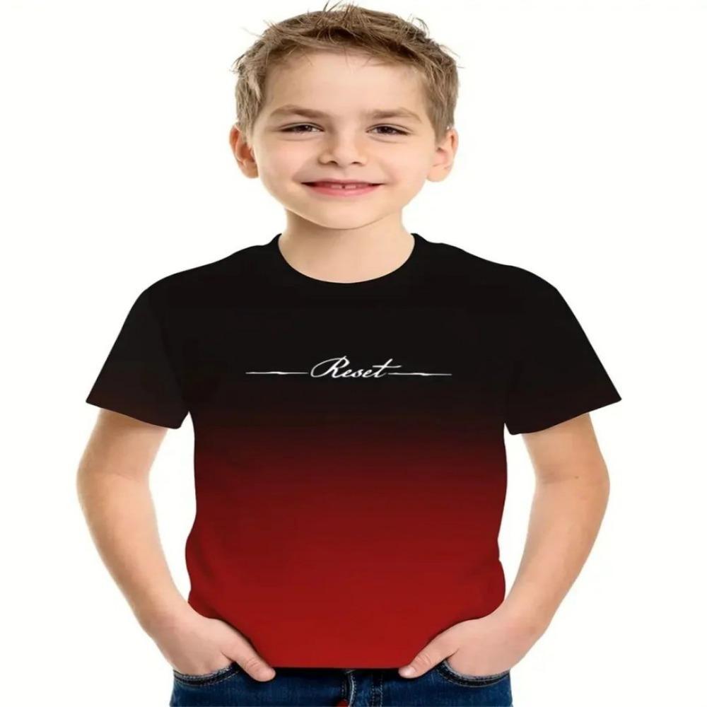 Summer new minimalist children's printed 3D short sleeved T-shirt, minimalist children's fashion T-shirt, boys' round neck T-shirt