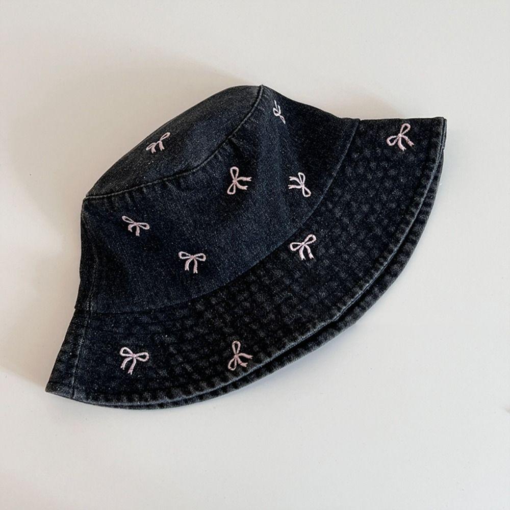 Шляпа-ведро Y2K из денима с большими полями, солнцезащитный козырек, закрывающий раковину, шляпа ковбоя-рыбака с бантом для женщин