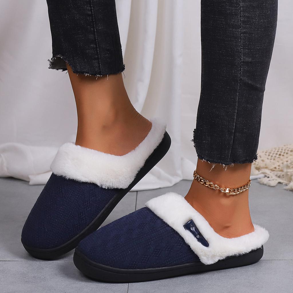 Fashion New Fashion Knnited Plush Slippers for Women Men Fluffy Winter Warm Slippers Lovers Non-slip House Cotton Shoes Couple Slippers