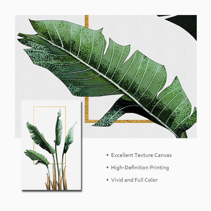 Зеленое растение, золотой лист, настенная живопись на холсте, плакаты на скандинавскую тему и принты, настенные панно для гостиной, скандинавский домашний декор