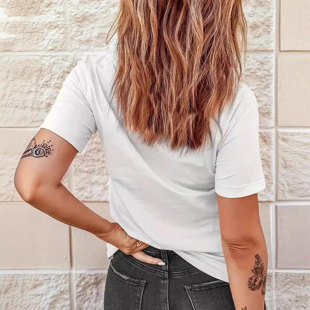 Love Print Round Neck Cuffs Pleated Short Sleeved T-shirt Plus Size Women's Clothing