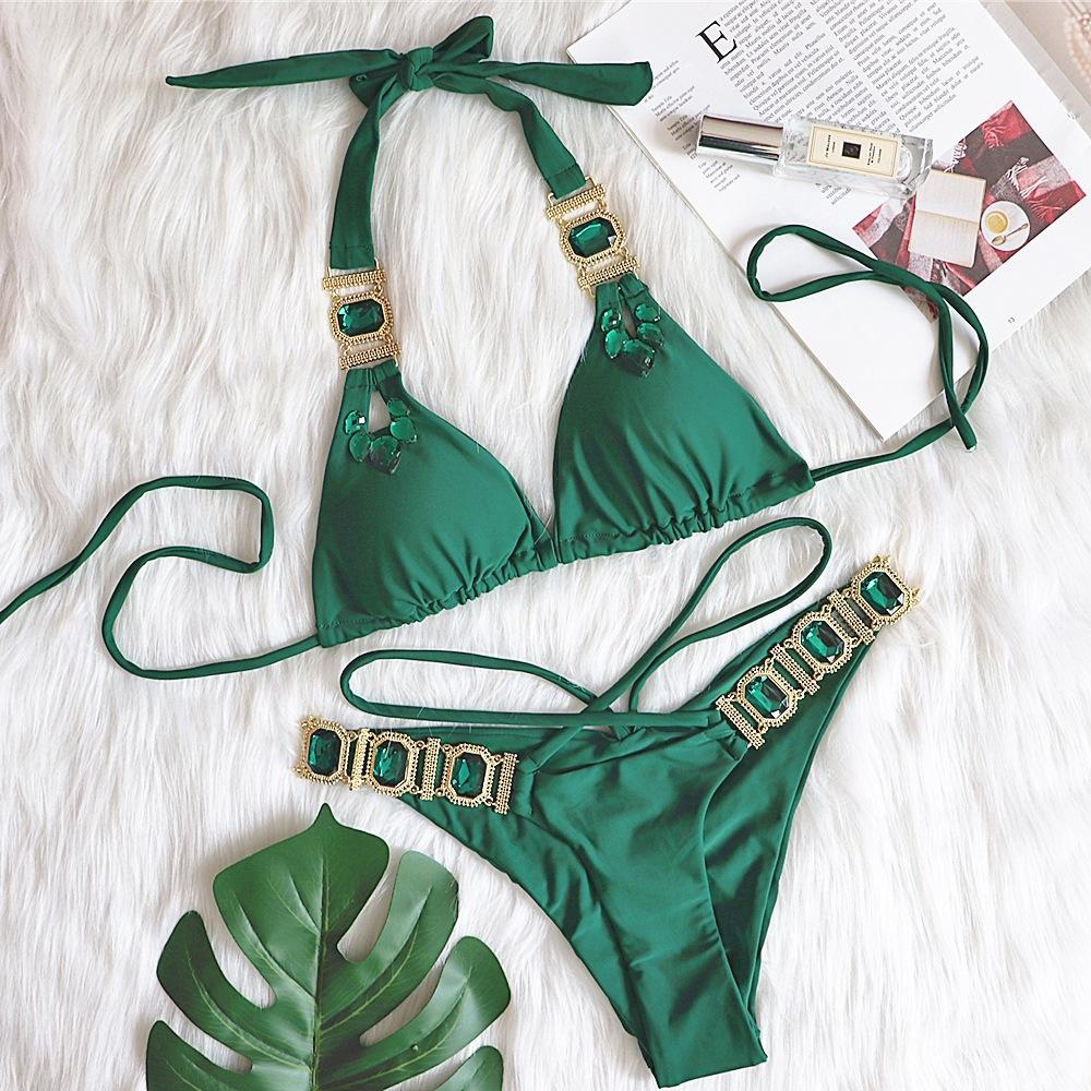 New bikini sexy crystal diamond swimsuit, bandage split retro swimsuit, women