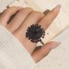 Кольцо с геометрическим черным кристаллом для женщин, кольцо со снежинками, регулируемое кольцо с отверстием для ночного клуба