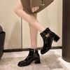 2024 Новые модные и универсальные женские сапоги на толстом каблуке с удобной молнией и декоративным темпераментом на весну и осень