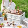 Folding Camping Box with Wood Top Travel Outdoor Storage Food Box Car Organizer Container Camping Equipment Tableware Storage