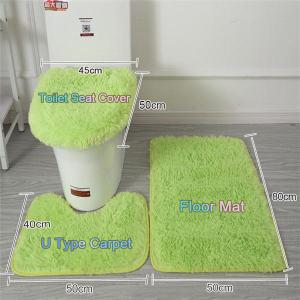 3 Pcs/set of Solid Color Bathroom Mat Set Fluffy Bristles Bath Blanket Modern Toilet Cover Blanket Set Rectangle