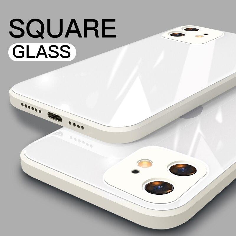 Квадратный чехол из закаленного стекла для iPhone 14 7 8 Plus 11 12 Pro Max XR XS X SE 2 2020, противоударный мягкий каркас, задняя крышка