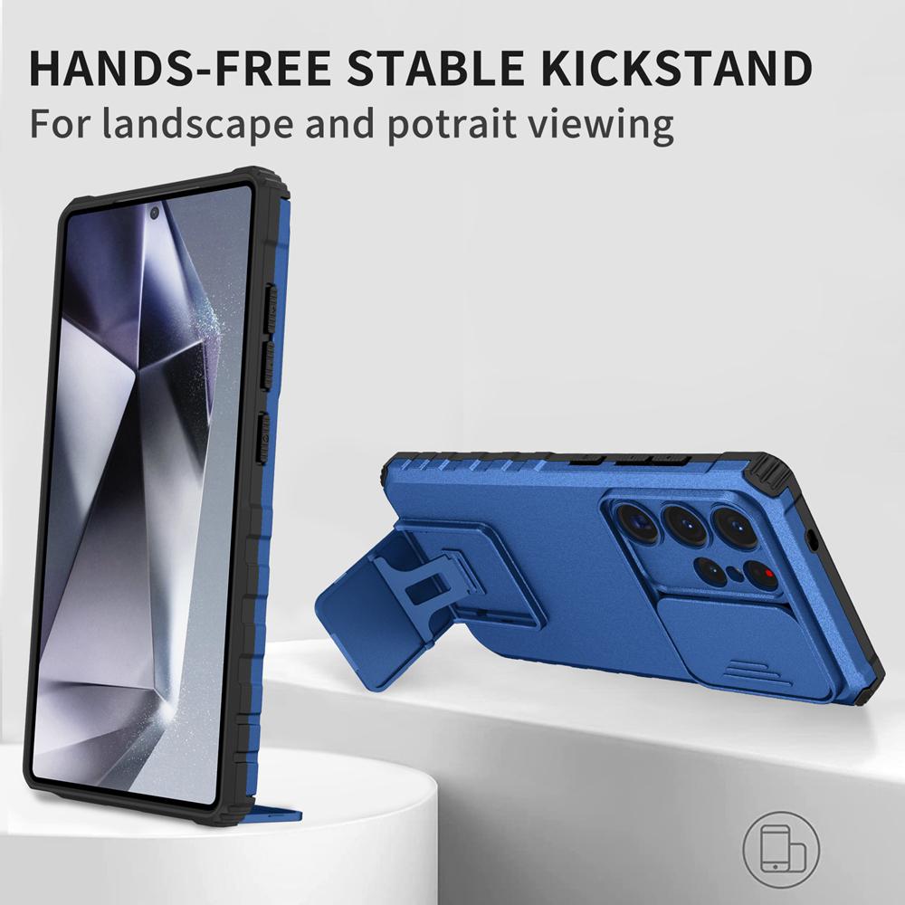 KEYSION Shockproof Case for Samsung S25 Ultra 5G S25+ Plus Slide Camera Lens Protection Live Stand Phone Cover for Galaxy S24 FE 5G
