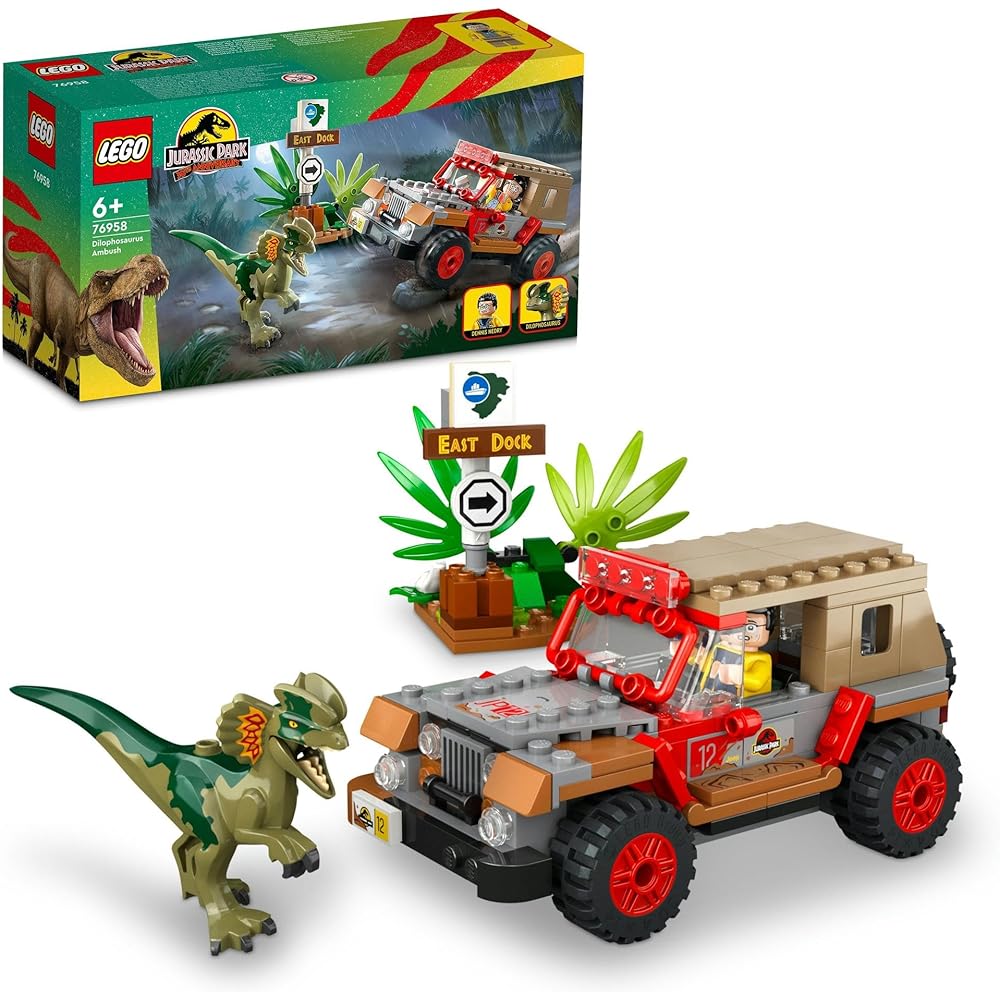 LEGO Jurassic World Dilophosaurus Attack Building Toy for Kids Ages 6-9, Educational Gift, 76958