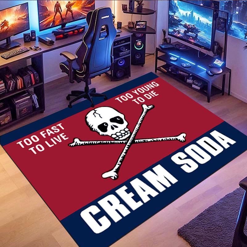 Cream soda skull-themed rug, suitable for living room, bedroom, game room, computer room and home décor.