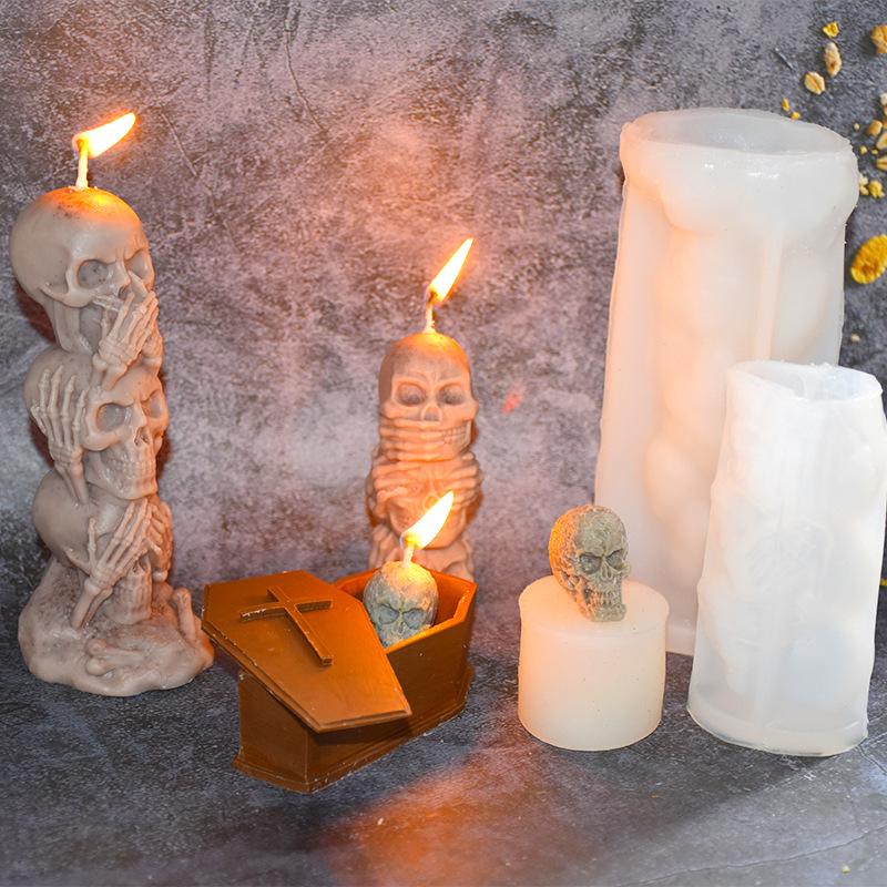 3D Ghost Skull Candle Silicone Mold DIY Halloween Horror Decoration Aromatherapy Candle Plaster Handmade Soap Mould Party Decors